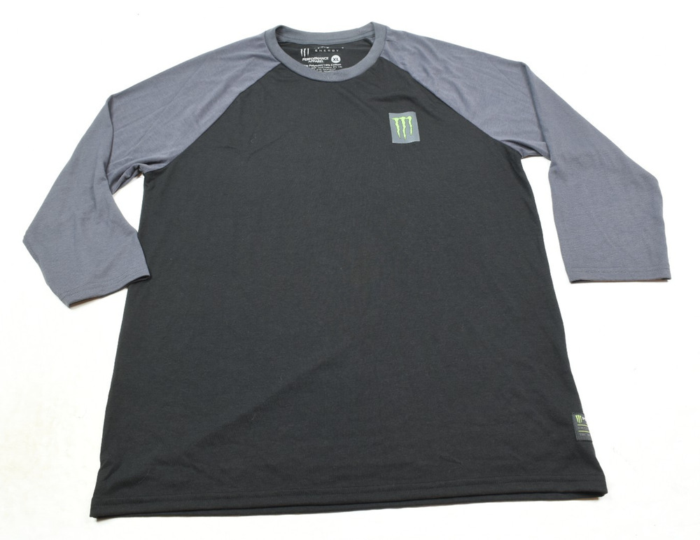 Monster Energy Performance Baseball Tee Mens XL Black Gray 3/4 Sleeve Stretch